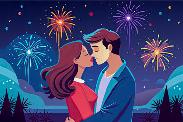 Wall Mural - couple with fireworks