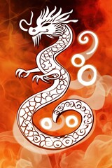 Poster - White Dragon on Red Background