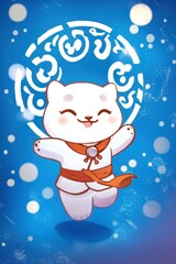 Poster - Adorable White Cat with a Happy Expression and a Circular Design in the Background