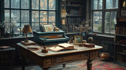 Wall Mural - Vintage Writer's Desk with a view