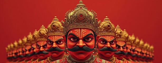 Happy Dussehra. Ravan ten heads face with Dussehra is a major Hindu festival celebrated at the end of Navratri.