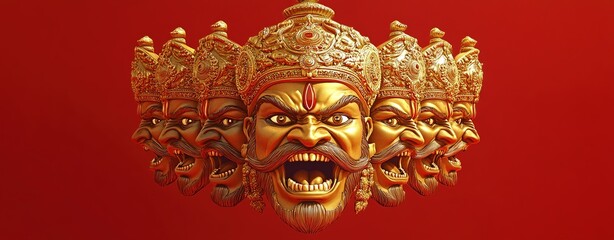 Wall Mural - Happy Dussehra. Ravan ten heads face with Dussehra is a major Hindu festival celebrated at the end of Navratri.