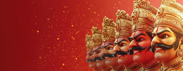 Wall Mural - Happy Dussehra. Ravan ten heads face with Dussehra is a major Hindu festival celebrated at the end of Navratri.