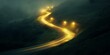 © Murda - Winding road illuminated by car headlights in fog.