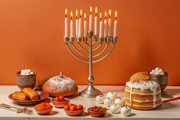 Wall Mural - hanukkah menorah with candle