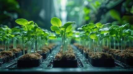 Wall Mural - Young Green Plants Growing in a Greenhouse