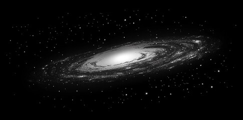 Wall Mural - background with spiral galaxy and glowing nebula. retro dotwork. pointillism. panorama. noisy grainy