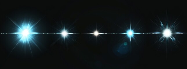 Wall Mural - set of sparkling blue stars on black background. glow effect. festive lights. modern eps10.
