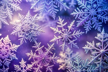 Wall Mural - Macro photo of intricate snowflakes with crystalline patterns