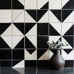 Wall Mural - Striking Black and White Geometric Tile Pattern