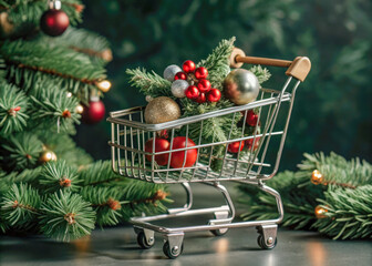 Wall Mural - christmas shopping cart with gifts