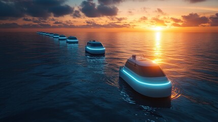 Poster - Futuristic Boats at Sunset