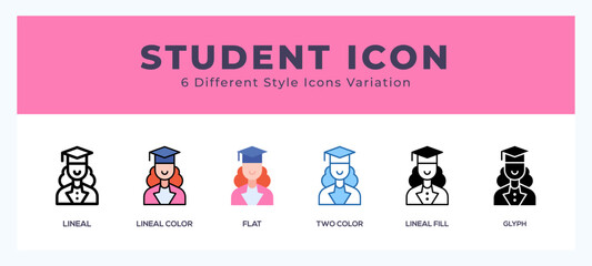 Wall Mural - Student icon set with different styles. Vector illustration.