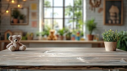 Empty white mini table top and blurred room with window