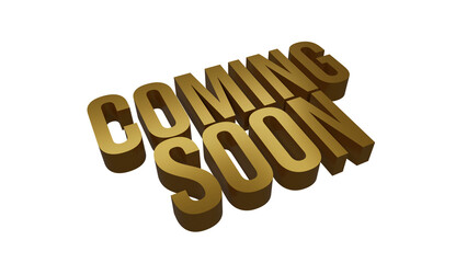 Coming Soon 3d word made from realistic gold isolated on transparent background.