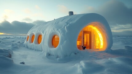 Poster - Snow-Covered Cabin with Glowing Windows