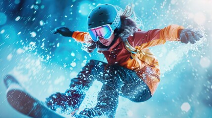 Poster - A person rides a snowboard on a snowy surface, enjoying the winter weather