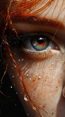 Wall Mural - Close-Up Portrait of a Woman's Eye with Water Drops