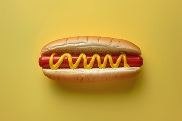 Canvas Print - A hot dog served with yellow mustard on a soft bun