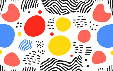 Wall Mural - vibrant abstract pattern with colorful shapes and bold lines on white background, creating a playful