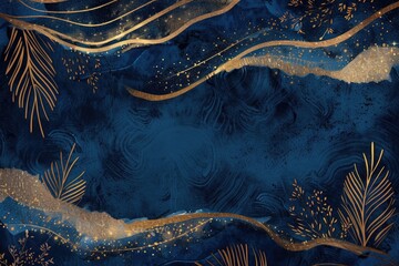 Poster - Abstract art featuring waves in shades of blue and gold