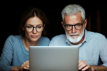 Poster - Couple in glasses looking at laptop.