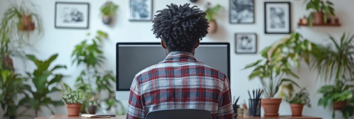 Sticker - Man Working at Computer in Home Office