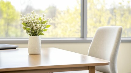 Poster - Elegant Table Setting Featuring a Beautiful Vase of Fresh Flowers, Adding a Touch of Natural Beauty and Color to a Cozy Indoor Space