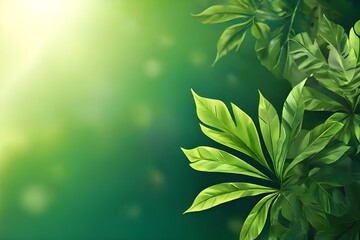 Wall Mural - Banner, green nature background, leaves of tropical plants in the sun. Copy space. Generative AI