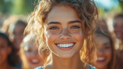 Wall Mural - Smiling Woman with Friends