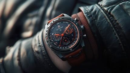 Close-up of a Stylish Chronograph Wristwatch with Leather Strap