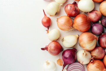 Canvas Print - A variety of onions displayed on a table, ideal for food or cooking illustrations