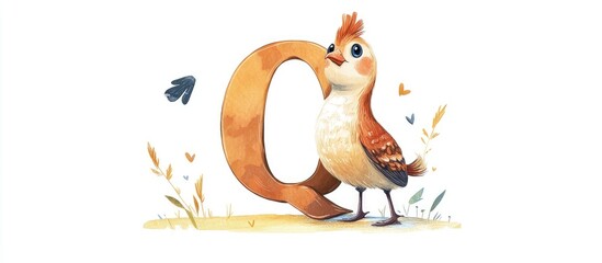 Cute animal themed ABC illustration featuring the letter Q and a humorous quail designed for preschool education and children s books on a white background