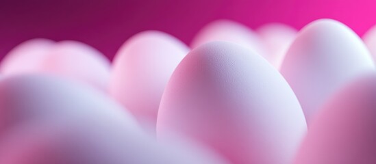 Close up view of white eggs against a dark magenta backdrop Macro shot with selective focus showcasing 3D rendering and illustration techniques