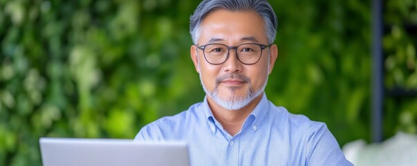 Asian businessman using a laptop computer at home office to browse the internet