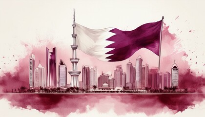 Watercolor illustration of Qatar day background.