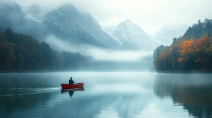 Poster - Solitude and Tranquility on a Misty Lake