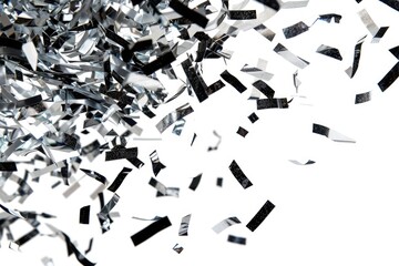 Canvas Print - A pile of black and white confetti on a white background, perfect for celebrations and parties