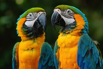 Wall Mural - Macaws (Ara ararauna), pair, native to South America, captive, Wachenheim, Germany, Europe, ai