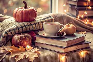 Wall Mural - still life with books and apples