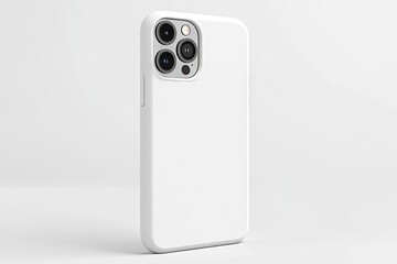 An white phone with a phone case which has a solid white color as a background