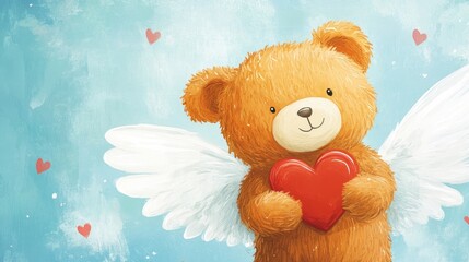 Cute teddy bear angel illustration for a Valentine s greeting card