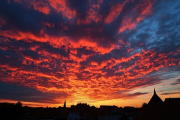 Wall Mural - Sky at golden hour in a town in Germany , ai