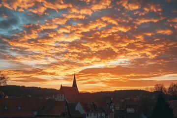 Wall Mural - Sky at golden hour in a town in Germany , ai