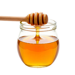 Jar of honey with a dipper isolated on transparent background