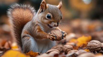 Sticker - Cute Squirrel Enjoying Autumn Feast