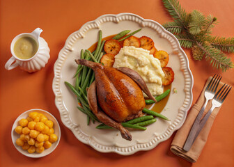 Wall Mural - roast pork with potatoes and vegetables