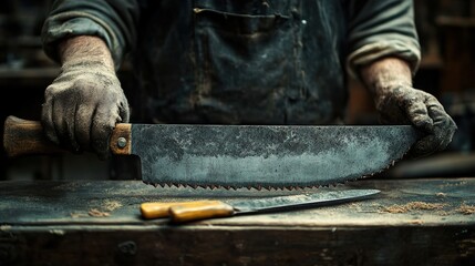 Sticker - Close-up of a Handcrafted Saw in a Workshop