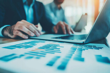 Wall Mural - A businessman analyzes data on his laptop.