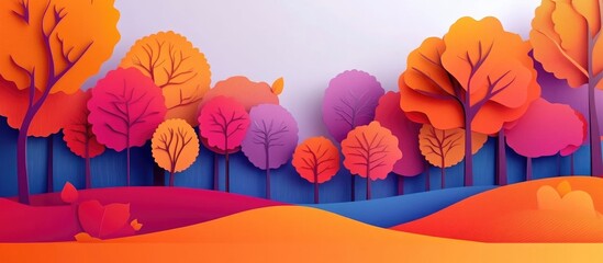 Wall Mural - Autumn Season Abstract Background Featuring Cutout Paper Trees